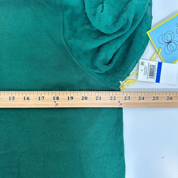 NWT CeCe Womens Clip Dot Sleeve Sweater Alpine Green Sz Large Semi Sheer Sleeve - Picture 11 of 12